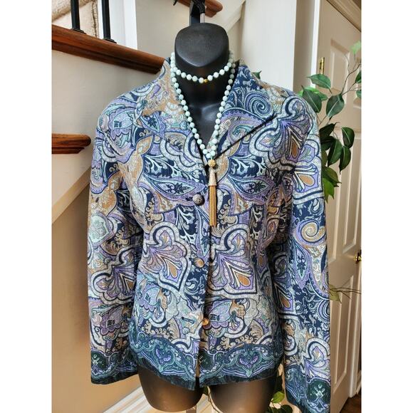 Coldwater Creek Women Moulticolor Single Breasted Three Button Coat Petite Large - Picture 1 of 12